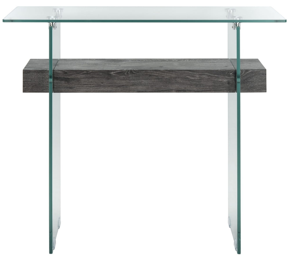 Safavieh Kayley Console Table - Modern Geometric Design With Sleek Lines For Entryway Or Living Room Style Glass/Black Oak Shelf CNS7001B