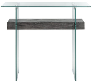 Safavieh Kayley Console Table - Modern Geometric Design With Sleek Lines For Entryway Or Living Room Style Glass/Black Oak Shelf CNS7001B