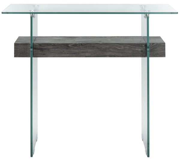 Safavieh Kayley Console Table - Modern Geometric Design With Sleek Lines For Entryway Or Living Room Style Glass/Black Oak Shelf CNS7001B