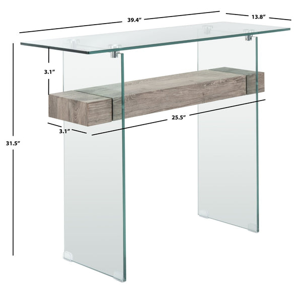 Safavieh Kayley Console Table - Modern Geometric Design With Sleek Lines For Entryway Or Living Room Style Glass/Grey Oak Shelf CNS7001C