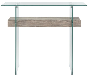 Safavieh Kayley Console Table - Modern Geometric Design With Sleek Lines For Entryway Or Living Room Style Glass/Grey Oak Shelf CNS7001C