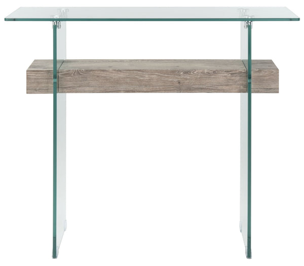 Safavieh Kayley Console Table - Modern Geometric Design With Sleek Lines For Entryway Or Living Room Style Glass/Grey Oak Shelf CNS7001C