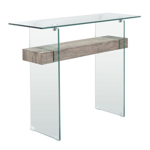 Safavieh Kayley Console Table - Modern Geometric Design With Sleek Lines For Entryway Or Living Room Style Glass/Grey Oak Shelf CNS7001C