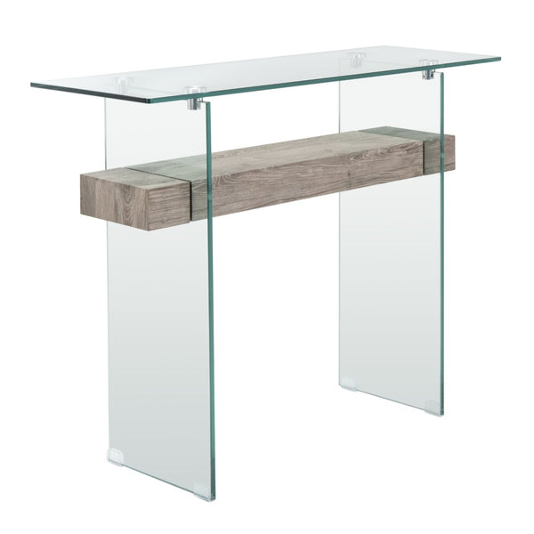 Safavieh Kayley Console Table - Modern Geometric Design With Sleek Lines For Entryway Or Living Room Style Glass/Grey Oak Shelf CNS7001C