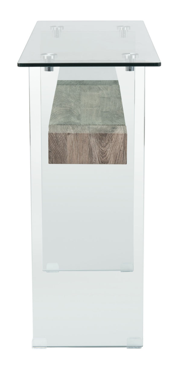 Safavieh Kayley Console Table - Modern Geometric Design With Sleek Lines For Entryway Or Living Room Style Glass/Grey Oak Shelf CNS7001C