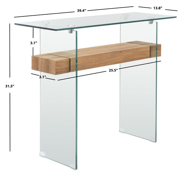 Safavieh Kayley Console Table - Modern Geometric Design With Sleek Lines For Entryway Or Living Room Style Glass/Natural Brown Shelf CNS7001D