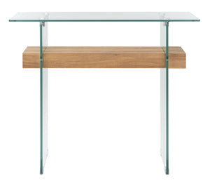 Safavieh Kayley Console Table - Modern Geometric Design With Sleek Lines For Entryway Or Living Room Style Glass/Natural Brown Shelf CNS7001D