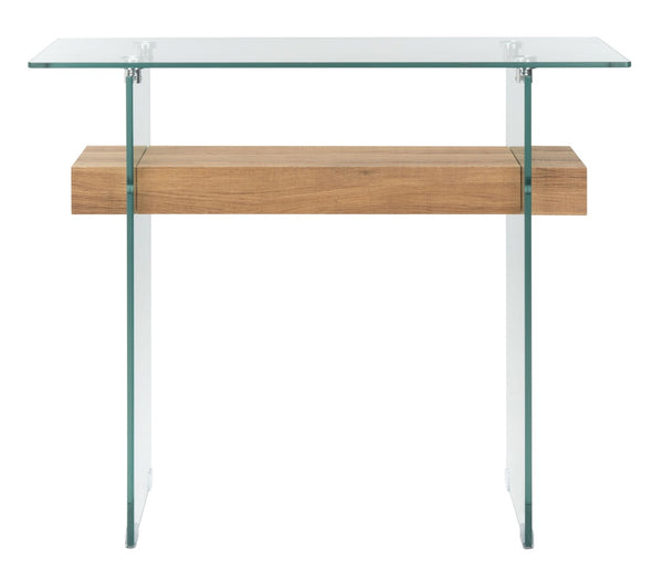 Safavieh Kayley Console Table - Modern Geometric Design With Sleek Lines For Entryway Or Living Room Style Glass/Natural Brown Shelf CNS7001D