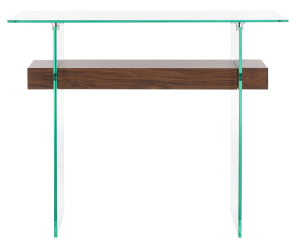 Safavieh Kayley Console Table - Modern Geometric Design With Sleek Lines For Entryway Or Living Room Style Glass / Walnut Paper Weneer CNS7001F