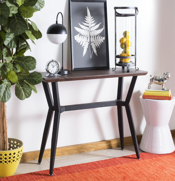 Safavieh Andrew Midcentury Modern Console Table - Sleek Brown Oak And Black Metal Entryway Accent Design CNS7002A