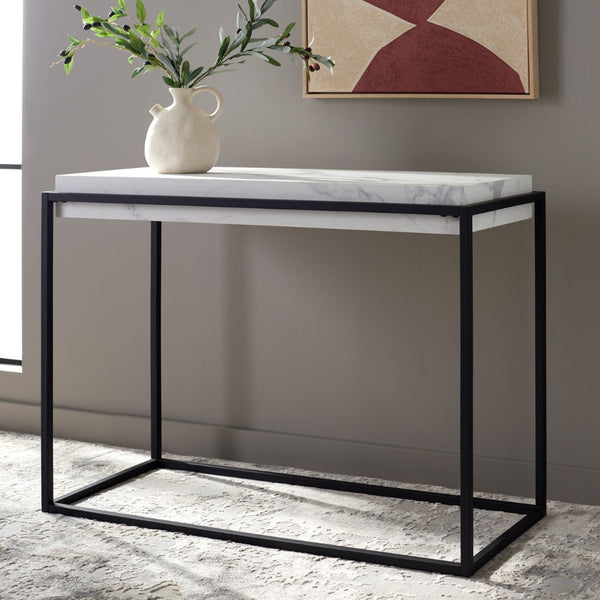 Safavieh Edgefield Console Table – Modern Minimalist Design With Faux Marble Top And Sleek Black Metal Base CNS7004A