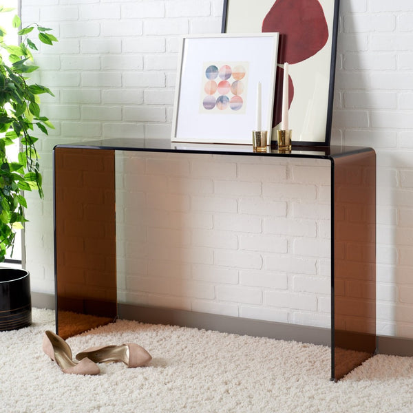 Safavieh Taft Elegant Amber-Tinted Glass Console Table - Modern Curved Design For Entryway & Living Room CNS7303A