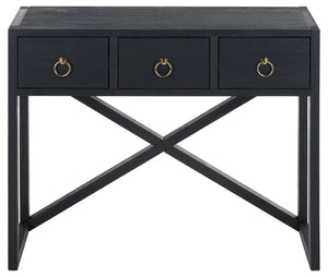 Safavieh Sadie Three Drawer Console Table Slim Entryway Storage with Bold Painted Finish Navy CNS9201A