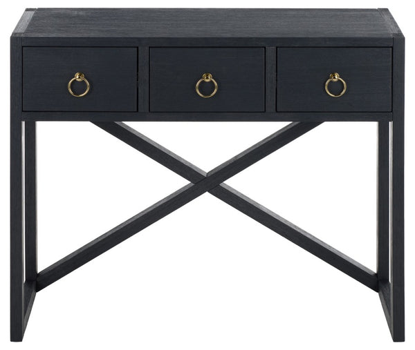 Safavieh Sadie Three Drawer Console Table Slim Entryway Storage with Bold Painted Finish Navy CNS9201A