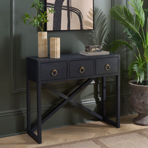 Safavieh Sadie Three Drawer Console Table Slim Entryway Storage with Bold Painted Finish Navy CNS9201A