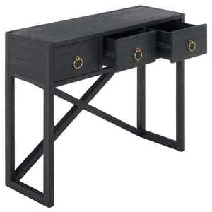 Safavieh Sadie Three Drawer Console Table Slim Entryway Storage with Bold Painted Finish Navy CNS9201A
