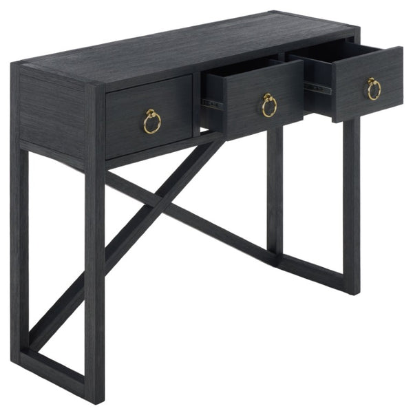 Safavieh Sadie Three Drawer Console Table Slim Entryway Storage with Bold Painted Finish Navy CNS9201A