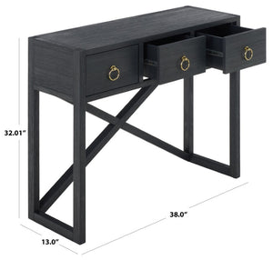 Safavieh Sadie Three Drawer Console Table Slim Entryway Storage with Bold Painted Finish Navy CNS9201A
