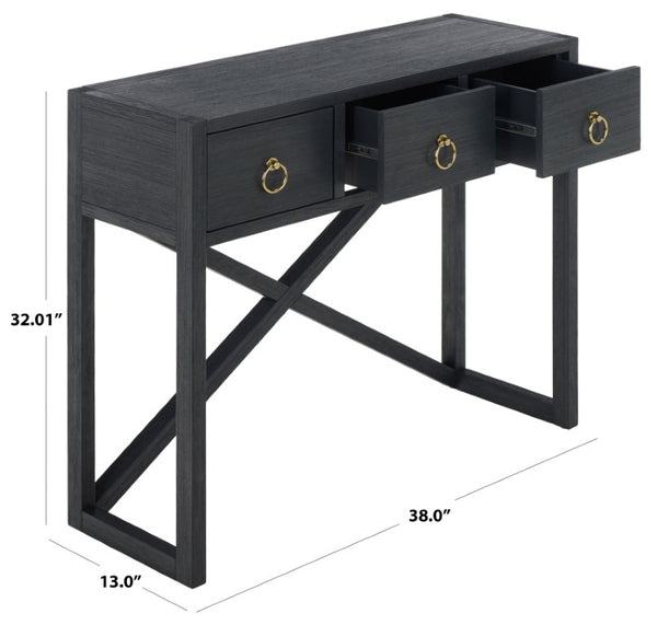 Safavieh Sadie Three Drawer Console Table Slim Entryway Storage with Bold Painted Finish Navy CNS9201A