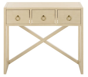 Safavieh Sadie Three Drawer Console Table Slim Entryway Storage with Bold Painted Finish Antique White CNS9201B