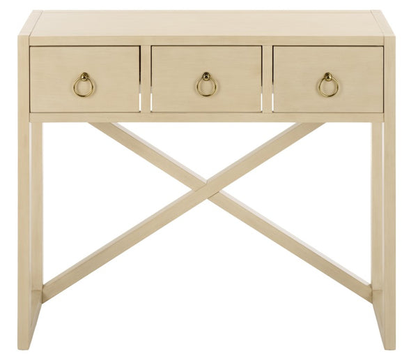 Safavieh Sadie Three Drawer Console Table Slim Entryway Storage with Bold Painted Finish Antique White CNS9201B