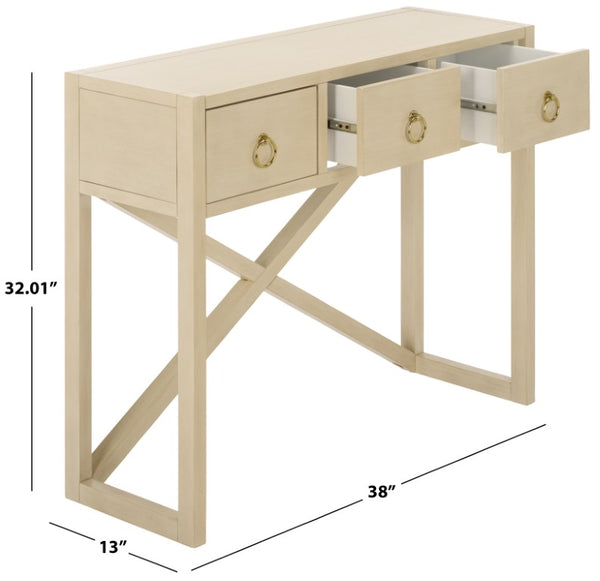 Safavieh Sadie Three Drawer Console Table Slim Entryway Storage with Bold Painted Finish Antique White CNS9201B