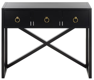 Safavieh Sadie Three Drawer Console Table Slim Entryway Storage with Bold Painted Finish Black CNS9201C