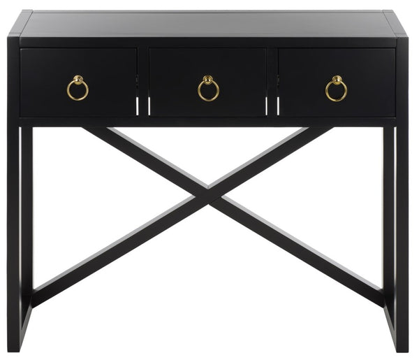 Safavieh Sadie Three Drawer Console Table Slim Entryway Storage with Bold Painted Finish Black CNS9201C