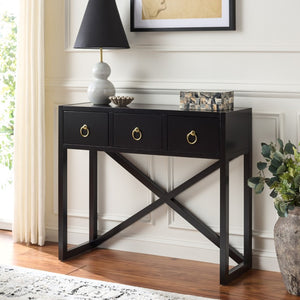 Safavieh Sadie Three Drawer Console Table Slim Entryway Storage with Bold Painted Finish Black CNS9201C