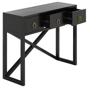 Safavieh Sadie Three Drawer Console Table Slim Entryway Storage with Bold Painted Finish Black CNS9201C