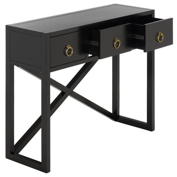 Safavieh Sadie Three Drawer Console Table Slim Entryway Storage with Bold Painted Finish Black CNS9201C