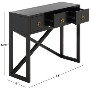 Safavieh Sadie Three Drawer Console Table Slim Entryway Storage with Bold Painted Finish Black CNS9201C