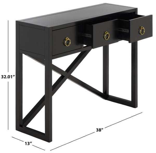 Safavieh Sadie Three Drawer Console Table Slim Entryway Storage with Bold Painted Finish Black CNS9201C