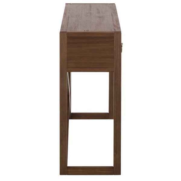Safavieh Sadie Three Drawer Console Table Slim Entryway Storage with Bold Painted Finish Chocolate CNS9201D