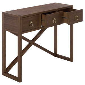 Safavieh Sadie Three Drawer Console Table Slim Entryway Storage with Bold Painted Finish Chocolate CNS9201D
