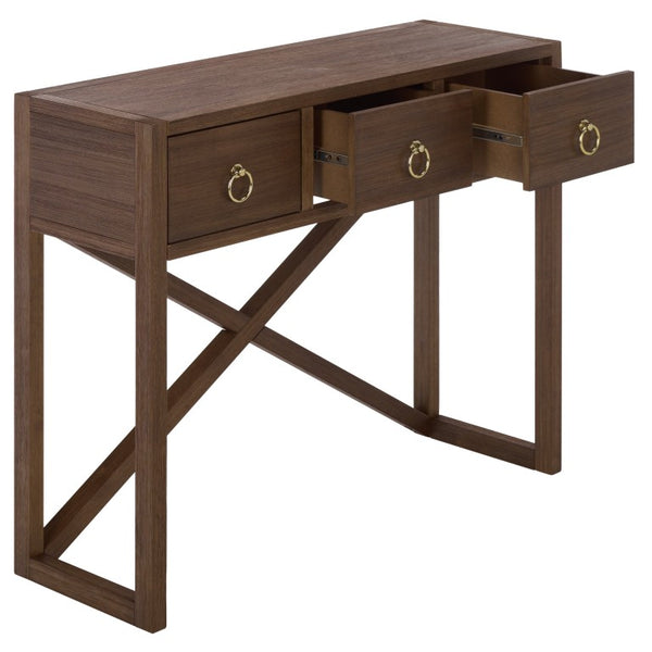 Safavieh Sadie Three Drawer Console Table Slim Entryway Storage with Bold Painted Finish Chocolate CNS9201D