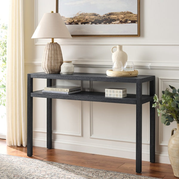 Safavieh Aeryn Slim Console Table with Lower Shelf for Entryway Hallway or Sofa Wall Accent Navy CNS9203B