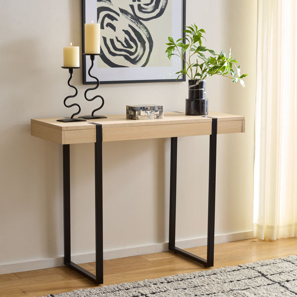 Safavieh Klausner Console Table - Rustic Sand Top With Sleek Black Metal Legs For Modern Home Elegance Sand ,Black Wood ,Metal Cns9302a