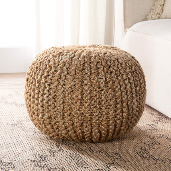 Jaipur Living Vibe by Jaipur Living Azene Handwoven Jute Cylinder Pouf for Boho or Coastal Rooms Tan ACF100004