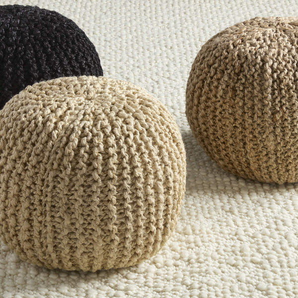 Jaipur Living Vibe by Jaipur Living Azene Handwoven Jute Cylinder Pouf for Boho or Coastal Rooms Tan ACF100004