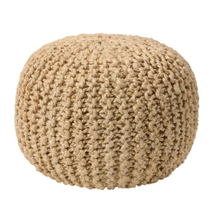 Jaipur Living Vibe by Jaipur Living Azene Handwoven Jute Cylinder Pouf for Boho or Coastal Rooms Beige ACF100005