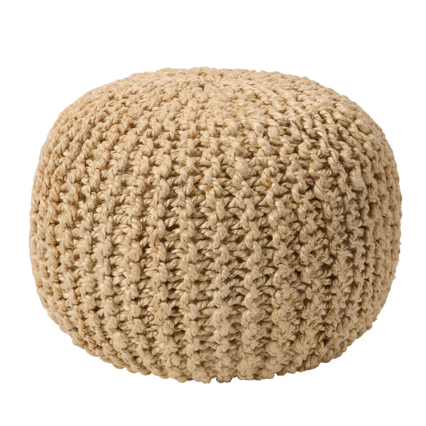 Jaipur Living Vibe by Jaipur Living Azene Handwoven Jute Cylinder Pouf for Boho or Coastal Rooms Beige ACF100005