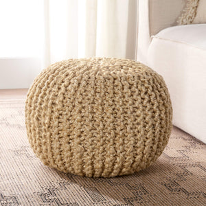 Jaipur Living Vibe by Jaipur Living Azene Handwoven Jute Cylinder Pouf for Boho or Coastal Rooms Beige ACF100005