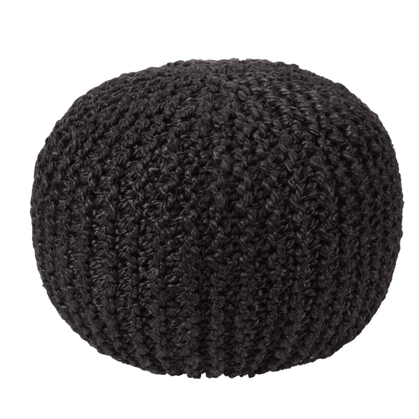 Jaipur Living Vibe by Jaipur Living Azene Handwoven Jute Cylinder Pouf for Boho or Coastal Rooms Black ACF100006
