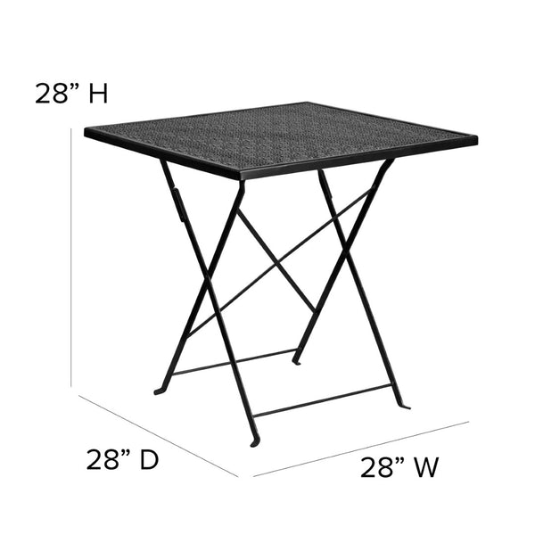 English Elm Oia Commercial Grade Folding Steel Patio Table for Indoor & Outdoor Dining - Elegant & Durable Design Black 28" Square CO-1-BK-GG