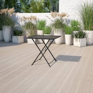 English Elm Oia Commercial Grade Folding Steel Patio Table for Indoor & Outdoor Dining - Elegant & Durable Design Black 28" Square CO-1-BK-GG