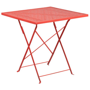 English Elm Oia Commercial Grade Folding Steel Patio Table for Indoor & Outdoor Dining - Elegant & Durable Design Coral 28" Square CO-1-RED-GG