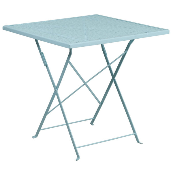English Elm Oia Commercial Grade Folding Steel Patio Table for Indoor & Outdoor Dining - Elegant & Durable Design Sky Blue 28" Square CO-1-SKY-GG