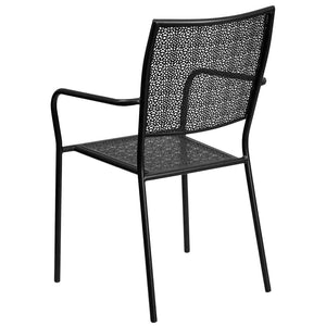 English Elm Oia Commercial-Grade Steel Patio Arm Chair with Decorative Rain Flower Pattern for Indoor & Outdoor Use Black CO-2-BK-GG