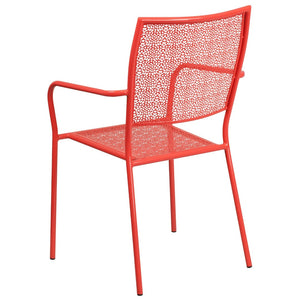 English Elm Oia Commercial-Grade Steel Patio Arm Chair with Decorative Rain Flower Pattern for Indoor & Outdoor Use Coral CO-2-RED-GG